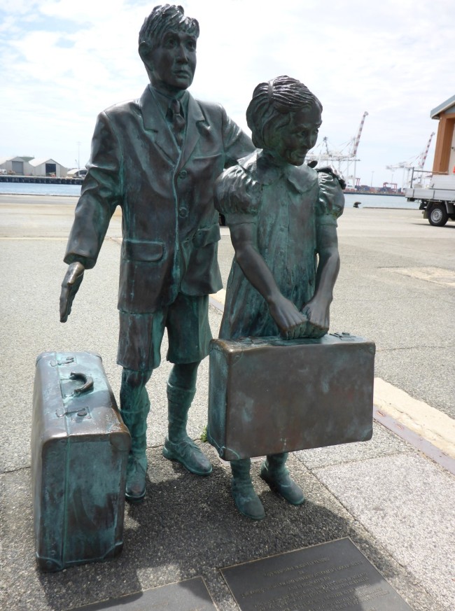A statue dedicated to the orphan immigrants.